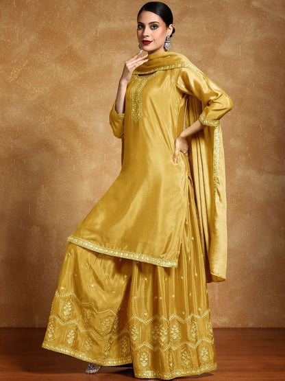 Dhiyona HOP Embroidered Straight Kurta With Sharara & Dupatta