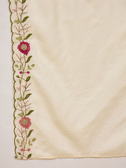 Embroidered V-Neck Kurta & Trousers with Dupatta Set
