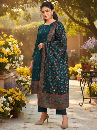 Dhiyona KL Women Woven Design Straight Kurta with Palazzos & Dupatta