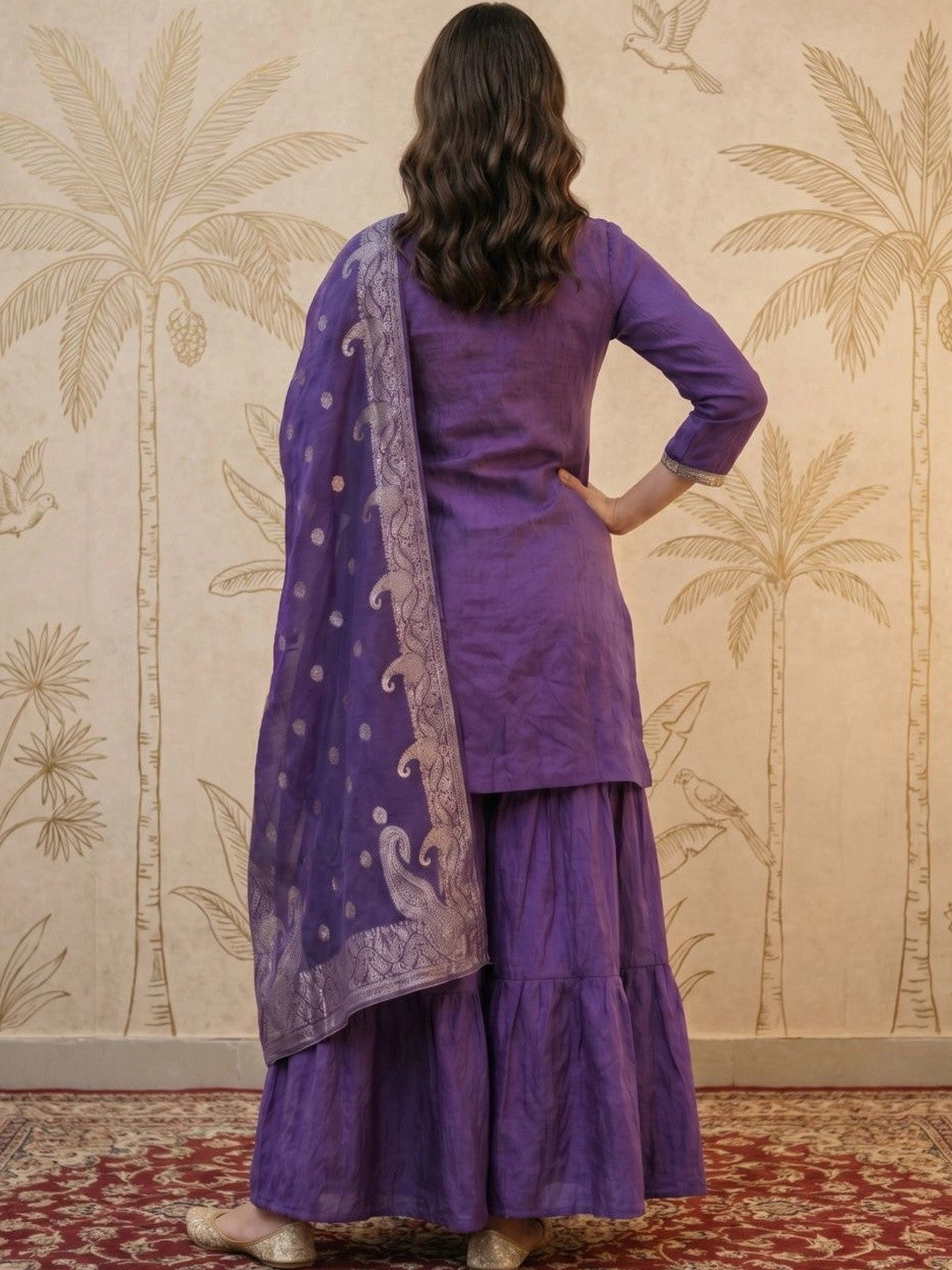 Women Ethnic Motifs Embroidered Regular Kurta with Sharara & With Dupatta