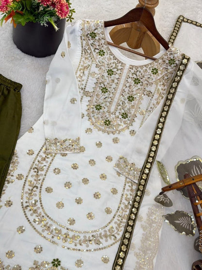 Dhiyona KL Women Ethnic Motifs Embroidered Regular Sequinned Kurta with Sharara & With Dupatta