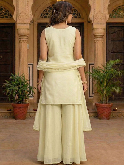 Dhiyona SN Embroidered Square Neck Kurta Palazzos & Dupatta