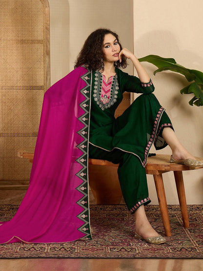 Embroidered Sequence Kurta & Trousers with Dupatta Set