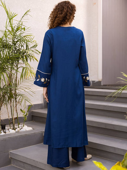 Dhiyona SN Women's Floral Printed sequins Embroidered A-Line Kurta Set