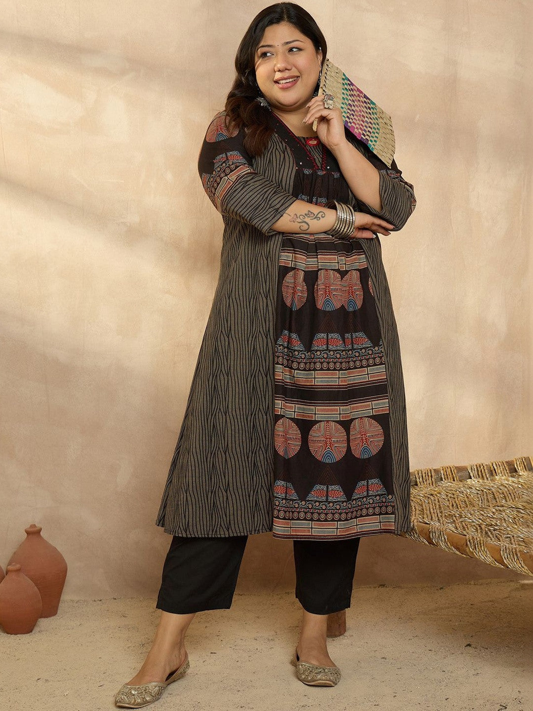 Plus Size Multi Printed A-Line Kurta Trousers Set