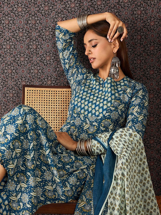 Women Ethnic Motifs Printed Cotton Kurta with Trousers & Dupatta