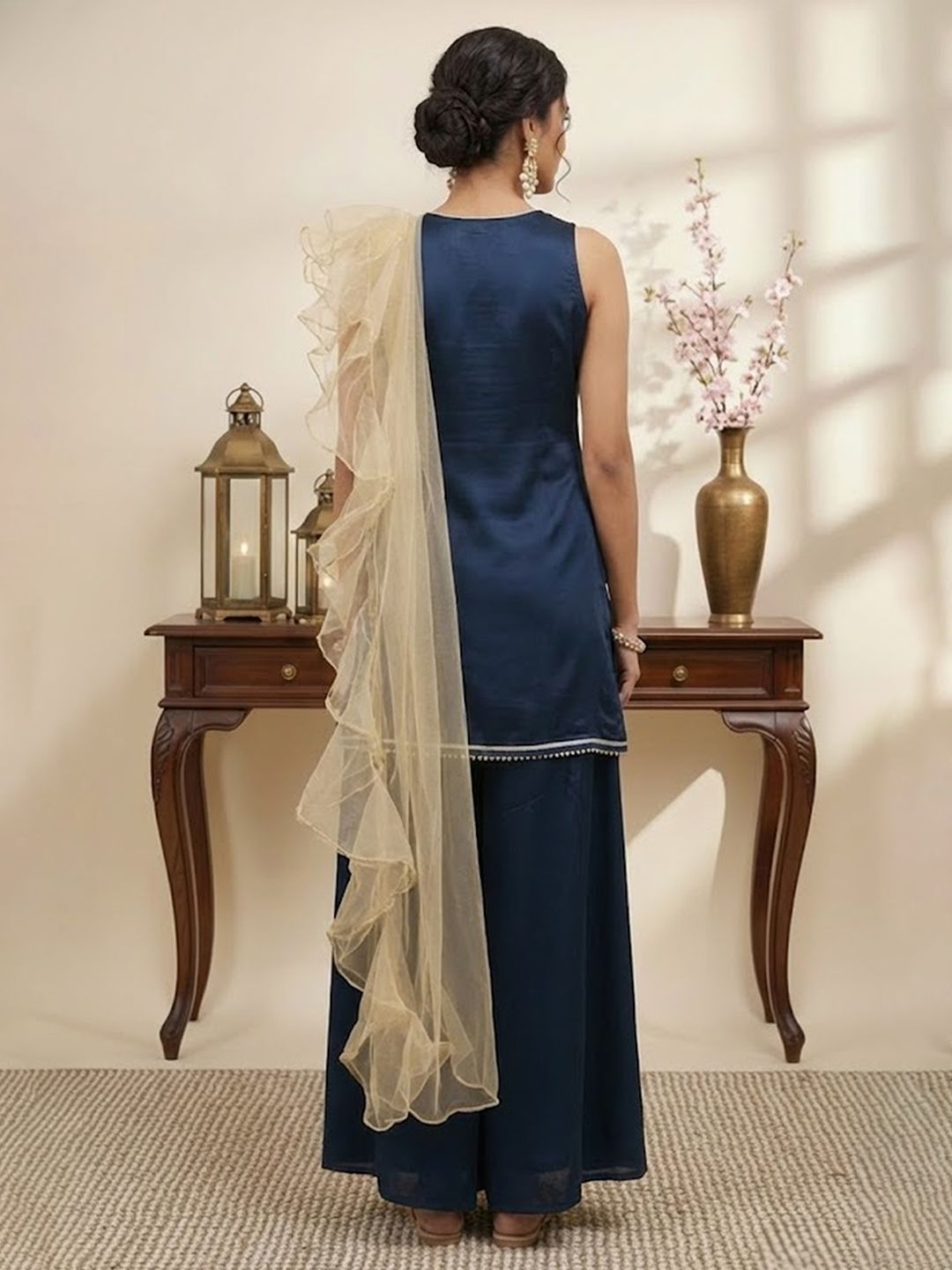 Dhiyona SN Satin V-Neck Kurti & Sharara