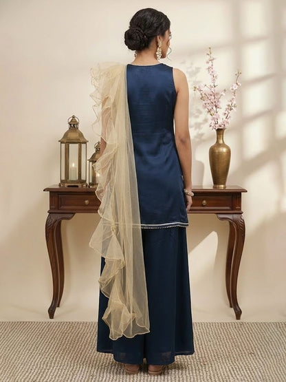Dhiyona SN Satin V-Neck Kurti & Sharara