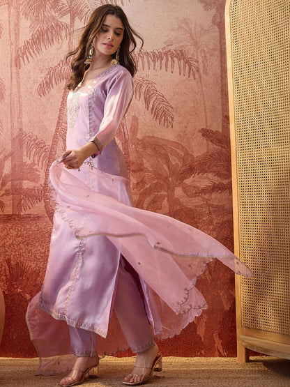 Embroidered Square Neck Kurta & Trousers Kurta Sets