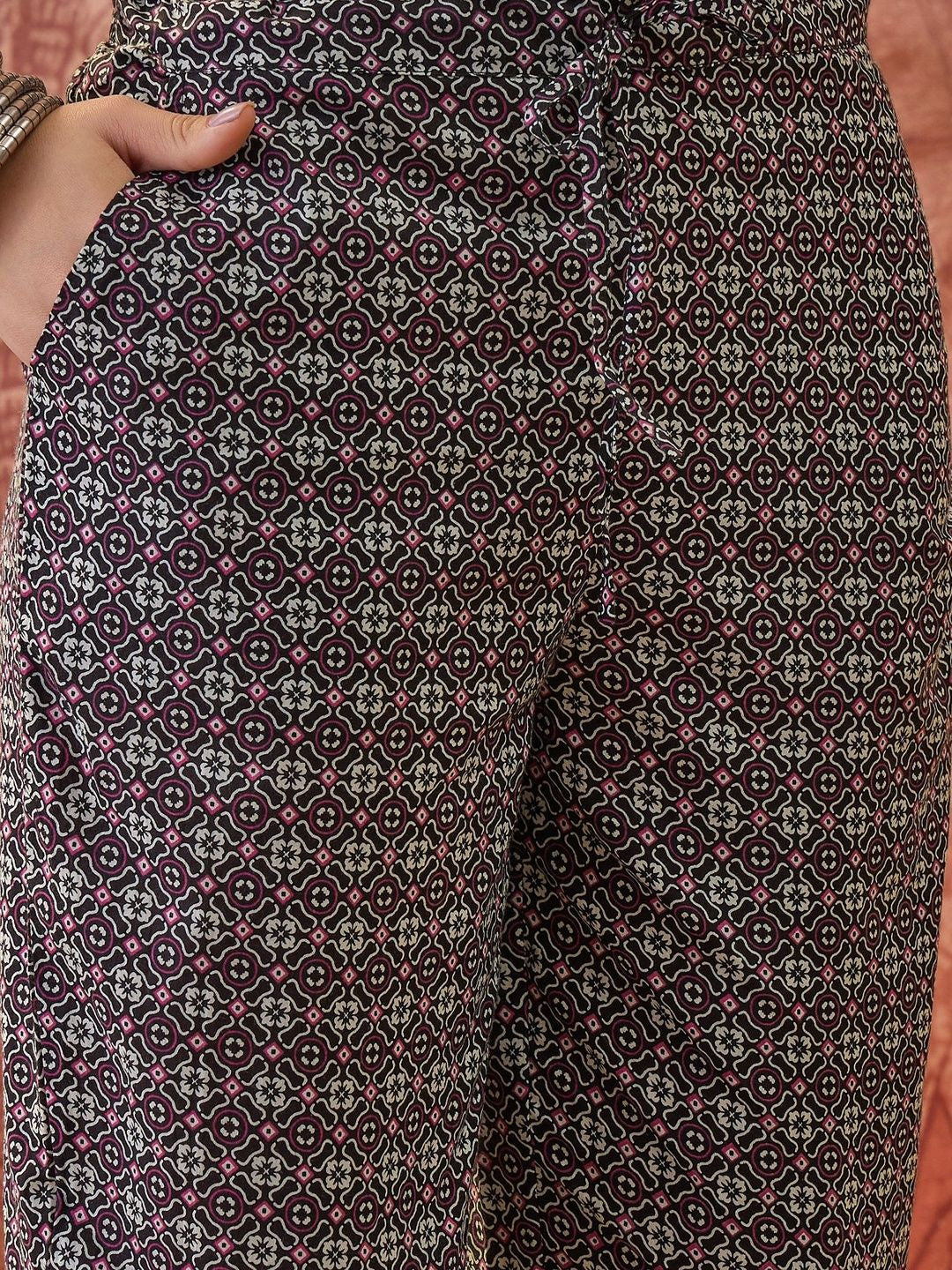 Printed Pure Cotton Mandarin Collar Kurta & Trousers Kurta Set