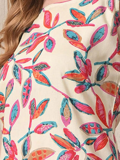 Printed Boat Neck Kurta & Trousers