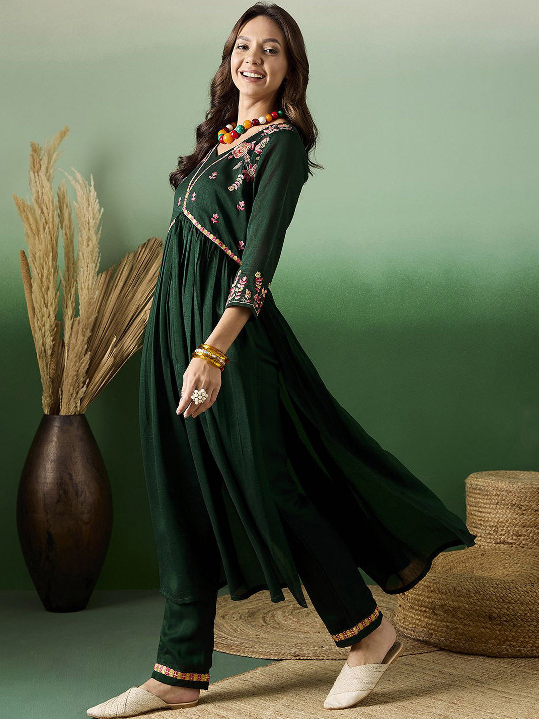 Sequence Embroidered Anarkali Kurta With Trousers