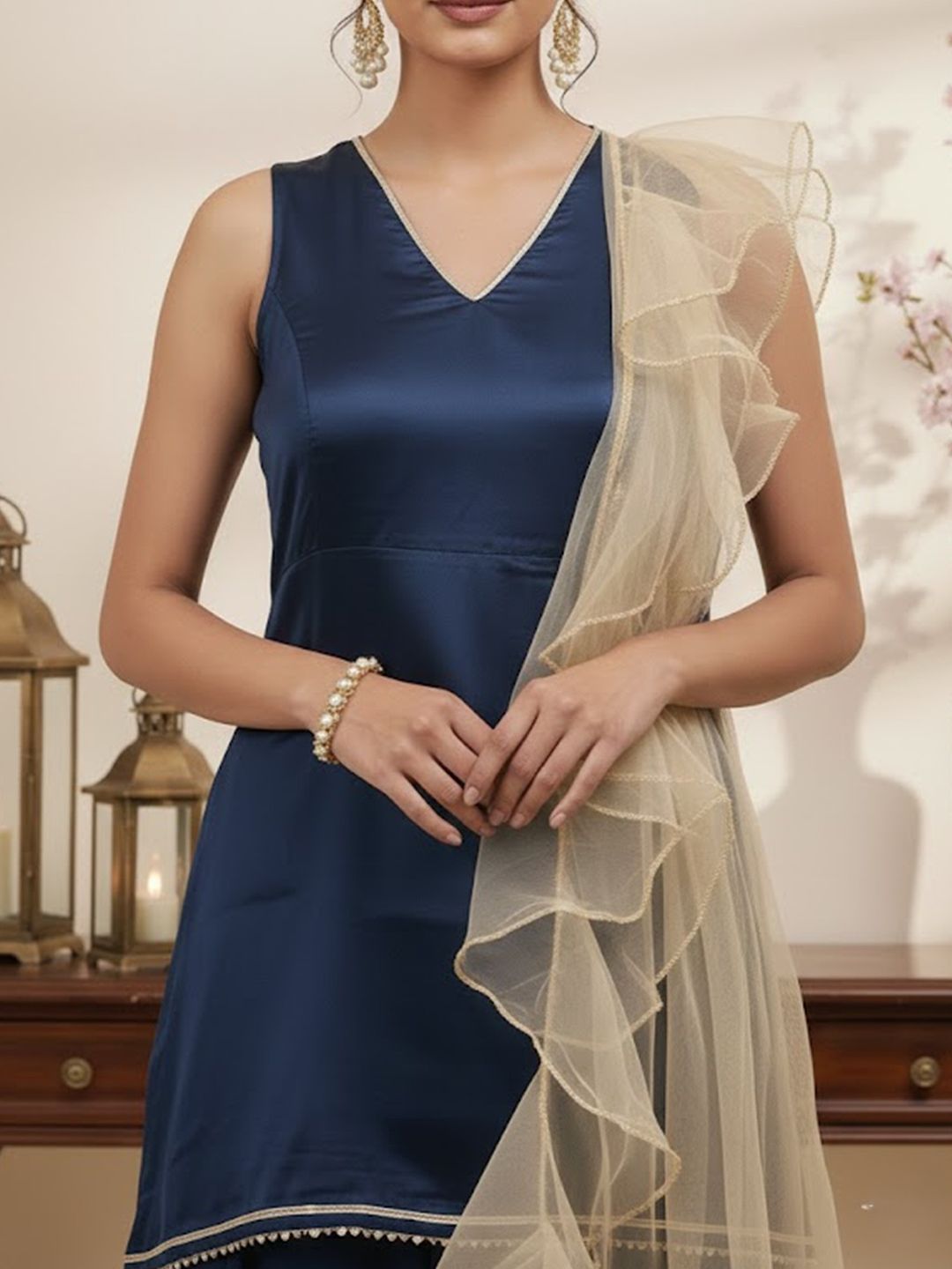 Dhiyona SN Satin V-Neck Kurti & Sharara