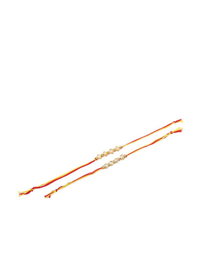 Dhiyona Kundan Studded Bhaiya Bhabhi Rakhis With Roli Chawal Chandan & Mishri