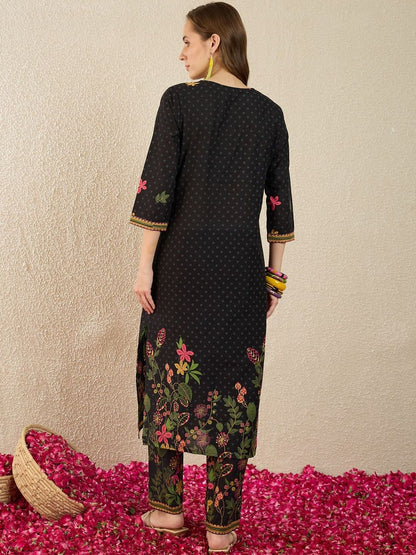 Dhiyona IE Printed Round Neck Three-Quarter Sleeves Pure Cotton Tunic And Trousers
