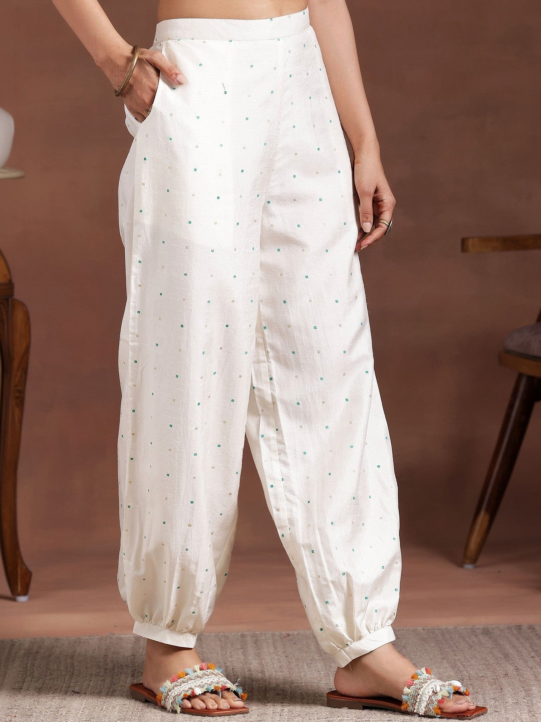 Women Ethnic Motifs Printed Regular Thread Work Kurta with Pyjamas & With Dupatta