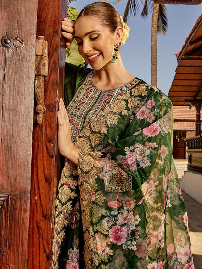 Dhiyona IS Women's Women Floral Embroidered Regular Kurta with Trousers & With Dupatta