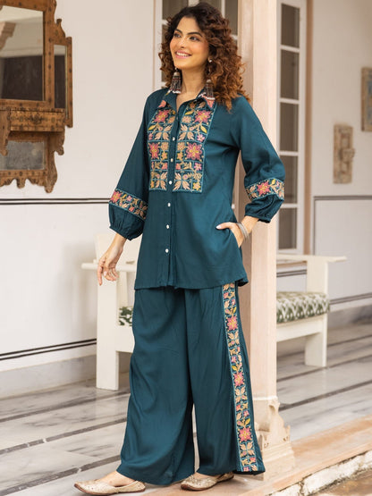 Embroidered Straight Kurta With Palazzos