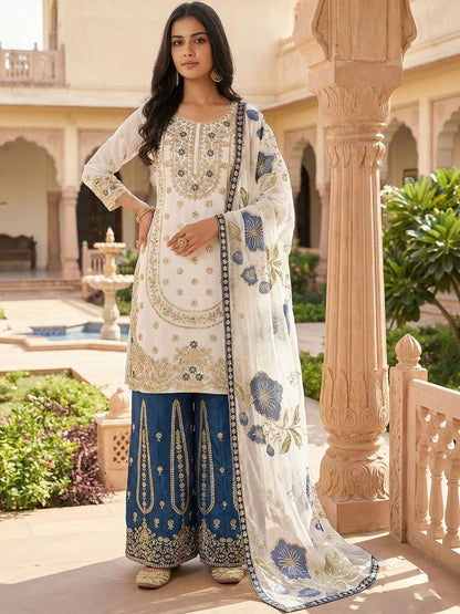 Dhiyona KL Women Ethnic Motifs Embroidered Regular Sequinned Kurta with Sharara & With Dupatta