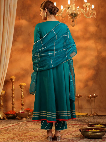Dhiyona RR Women's Regular Gotta Patti Kurta with Trousers & With Dupatta