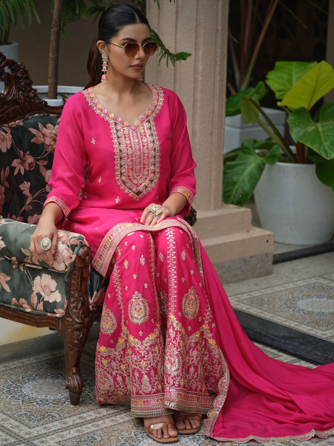 Dhiyona HOP Women Ethnic Motifs Embroidered Kurta with Sharara & Dupatta