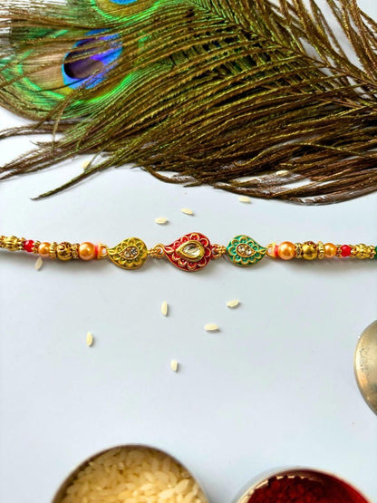 Dhiyona Unisex 4 Pieces Thread & Beaded Wraparound Rakhis