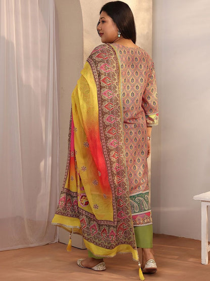 Dhiyona Women's Plus Size Ethnic Motifs Printed Kurta with Trousers & Dupatta