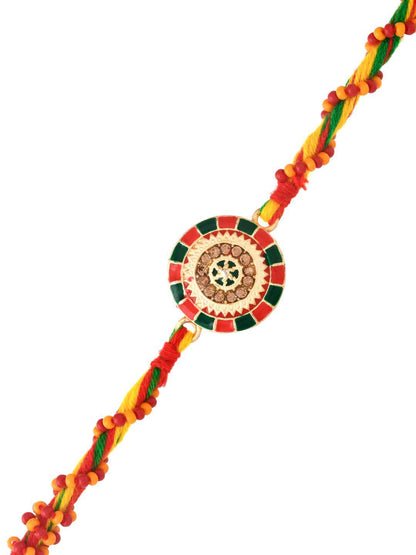 Dhiyona Enameled Twisted Thread Rakhi With Roli Chawal & Greetings Card