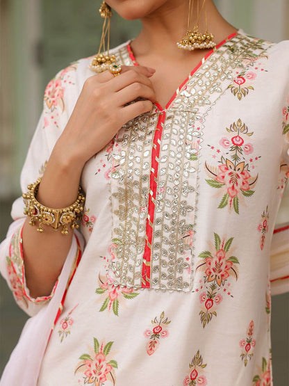 Dhiyona SC Floral Printed Gotta Patti Chanderi Silk Kurta With Sharara & Dupatta