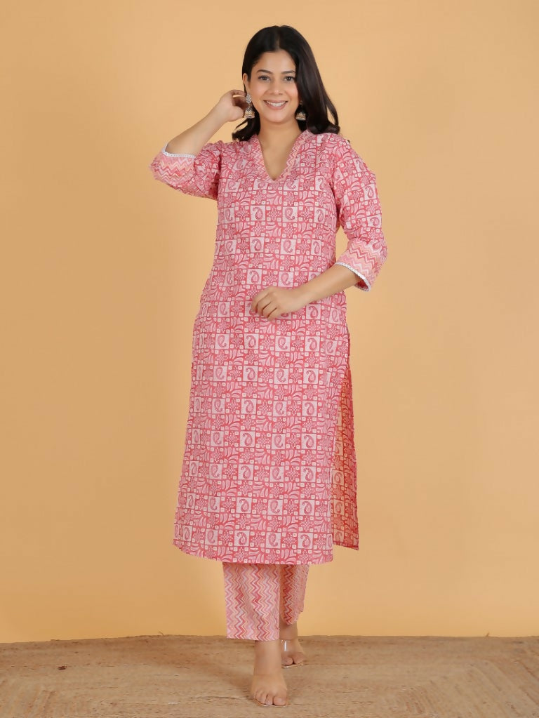 Women's Straight Soft Cotton Abstract Print Women's Kurta - Pink