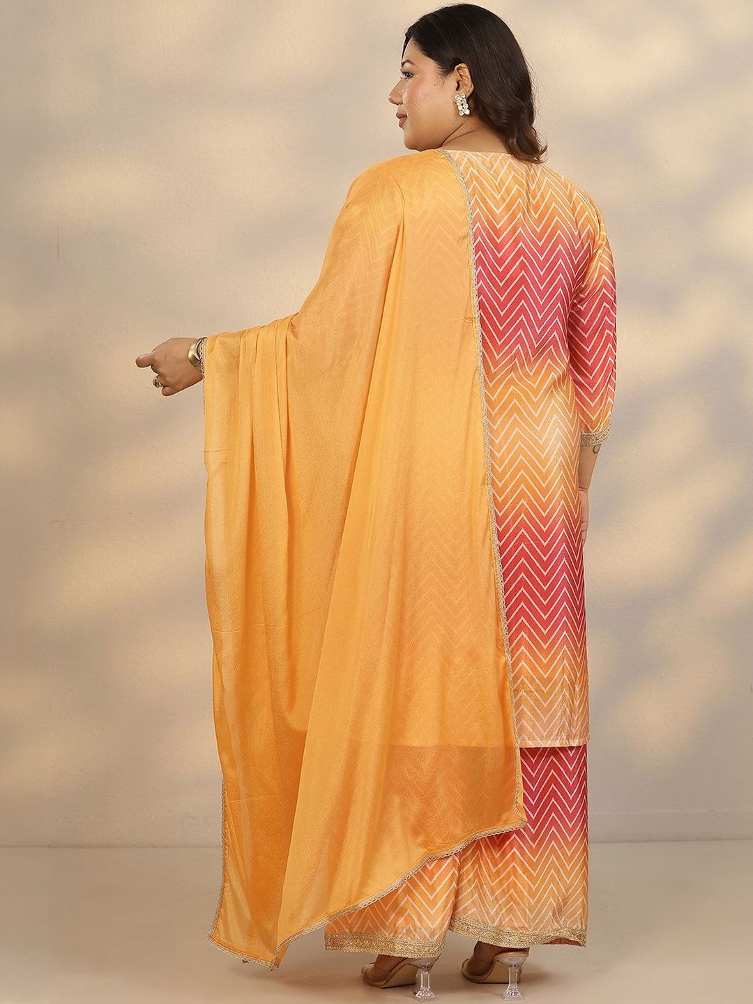 Dhiyona Women's Plus Size Printed Regular Kurta with Palazzos & With Dupatta