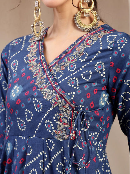 Printed Cotton V-Neck Kurta & Palazzos With Dupatta