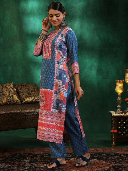 Women's LB Multicoloured Printed Linen Straight Suit With Dupatta