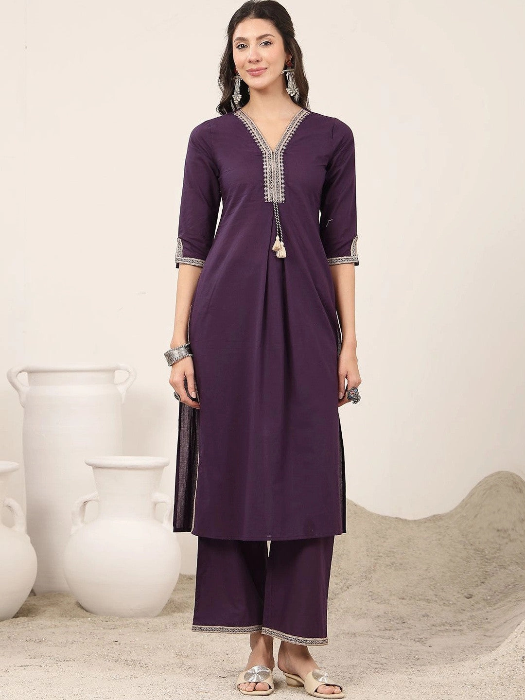 Women Regular Thread Work Kurta with Palazzos