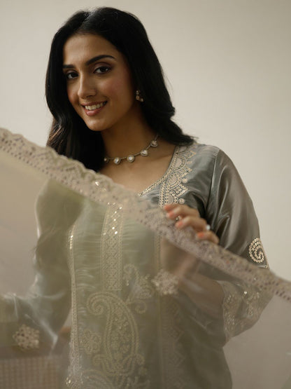 Dhiyona LL Women Ethnic Motifs Embroidered Regular Sequinned Kurta with Palazzos & With Dupatta