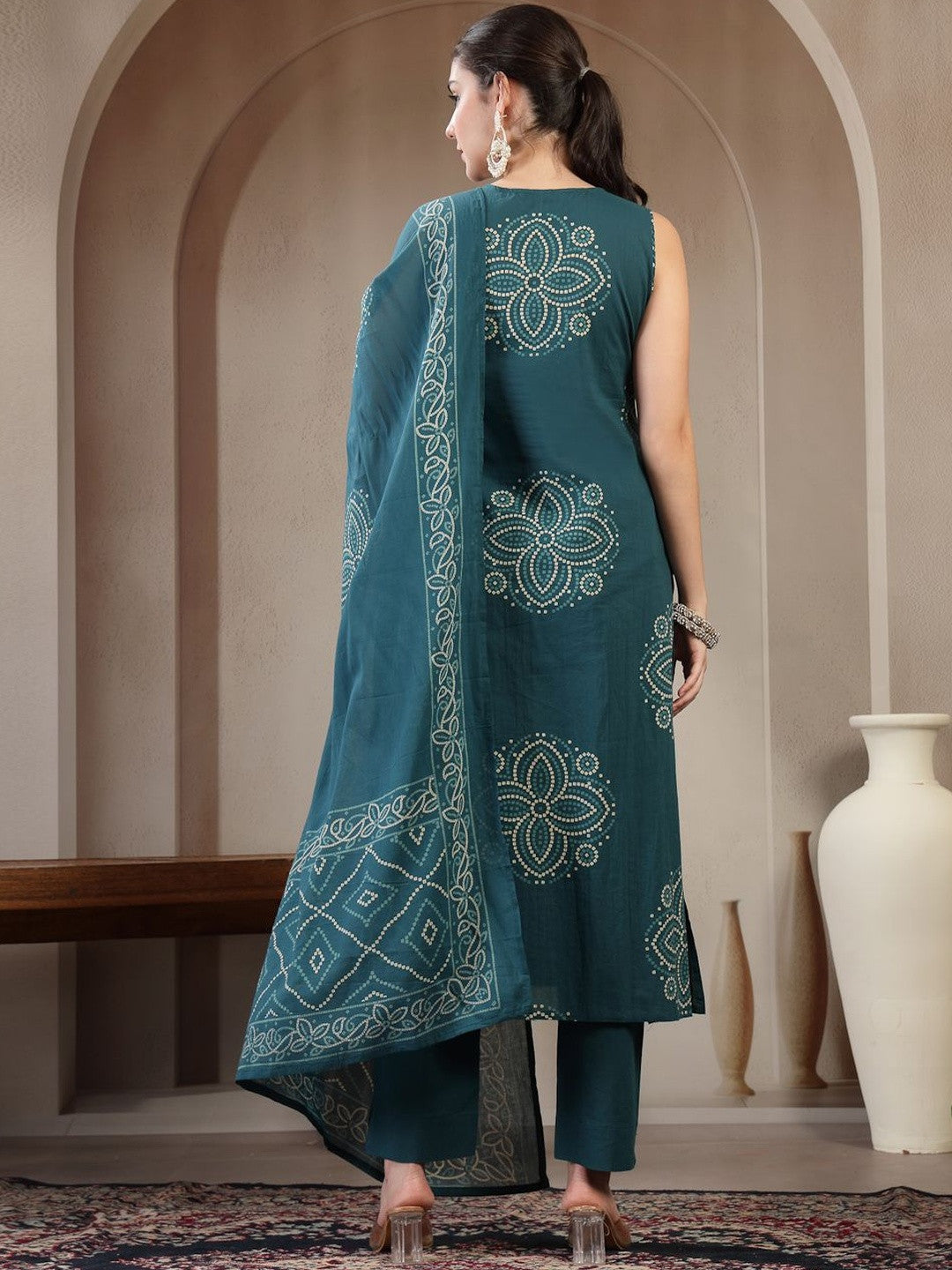 Printed Pure Cotton Round Neck Kurta & Trousers Kurta Set