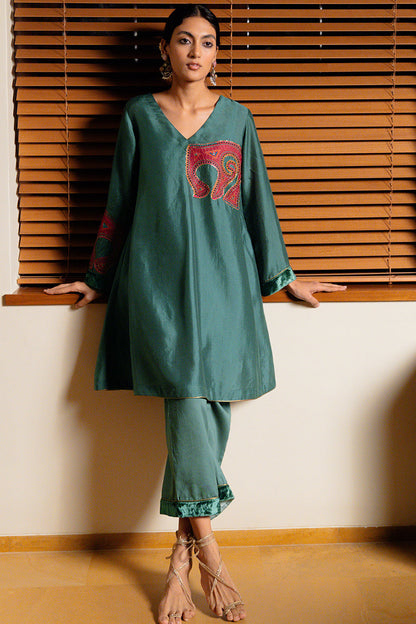 Women's Duck Green Raw Silk Co-ord Set