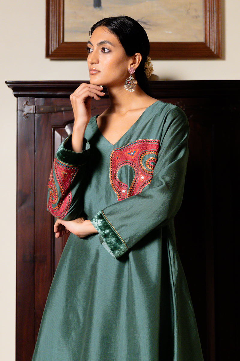 Women's Duck Green Raw Silk Co-ord Set