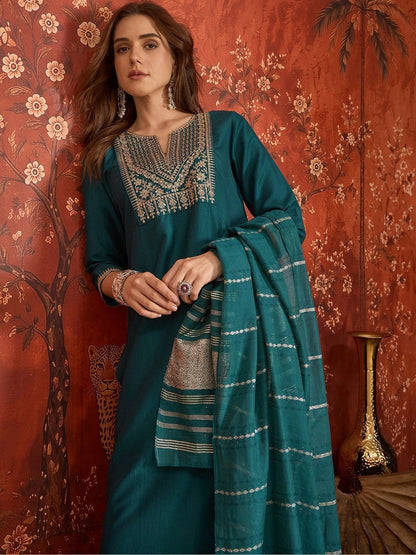 Women Ethnic Motifs Embroidered Regular Thread Work Kurta with Trousers & With Dupatta