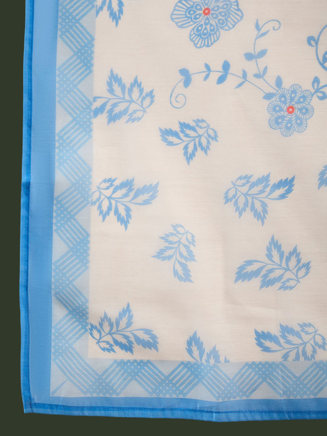 Blue Floral Embroidered Thread Work Straight Kurta With Trouser & Dupatta