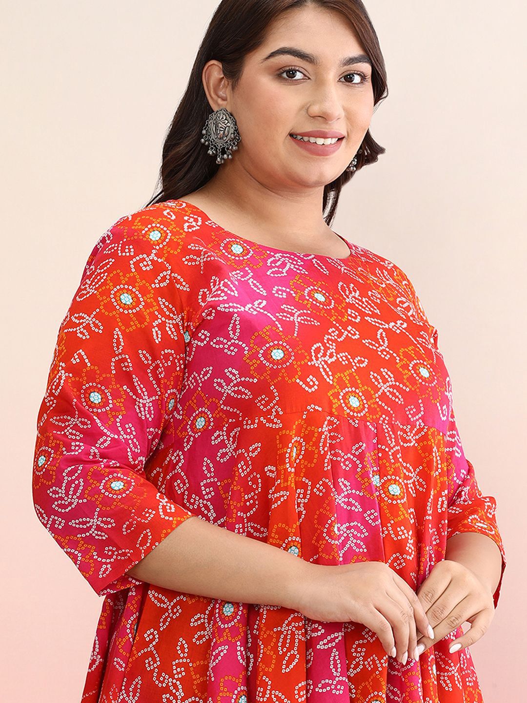 Dhiyona AY Women's Plus Size Ethnic Motifs Printed Pure Cotton A-Line Ethnic Dress