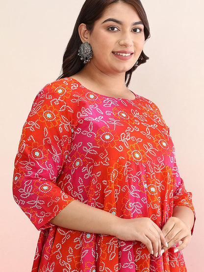 Dhiyona AY Women's Plus Size Ethnic Motifs Printed Pure Cotton A-Line Ethnic Dress