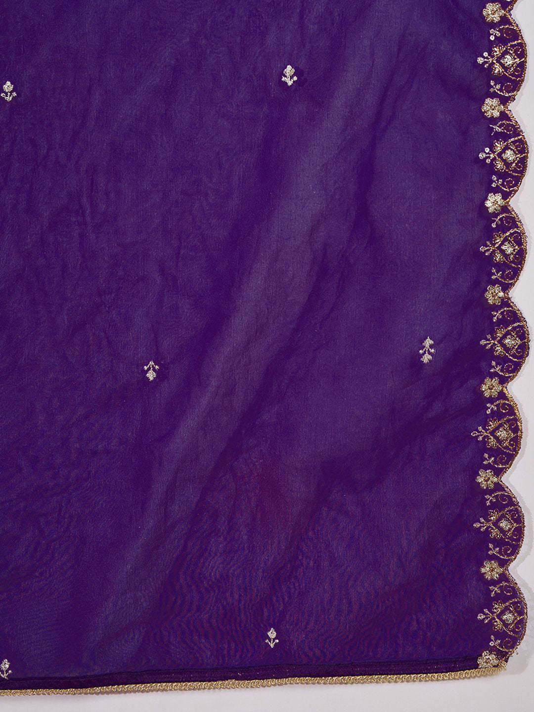 Women Zari Sequence Embroidered A-Line Kurta & Trousers With Dupatta