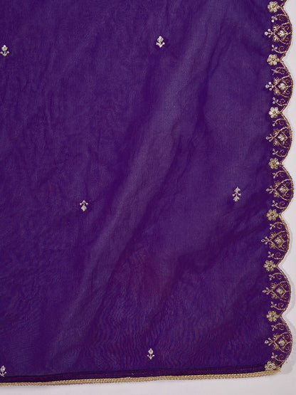 Women Zari Sequence Embroidered A-Line Kurta & Trousers With Dupatta