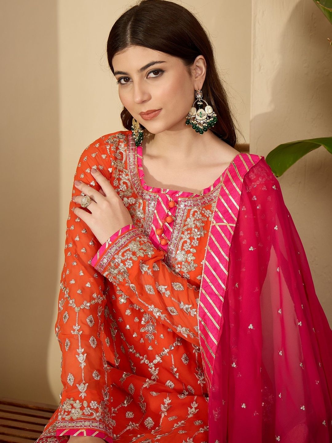 Dhiyona SN Women Ethnic Motifs Embroidered Regular Thread Work Kurta & Sharara With Dupatta