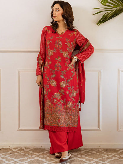 Dhiyona SN Floral Printed V Neck Straight Kurta & Palazzo With Dupatta