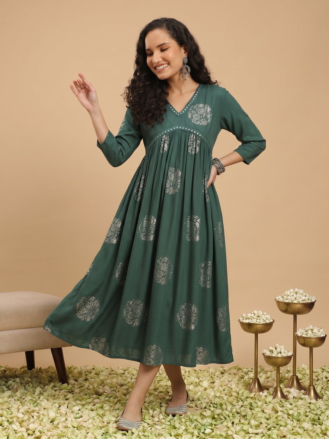 Dhiyona SN Floral Printed Empire Anarkali Kurta with Trousers