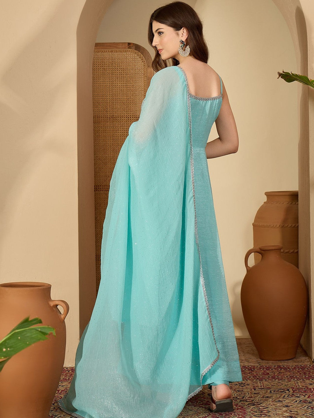 Women Printed Regular Sequinned Kurta with Trousers & With Dupatta