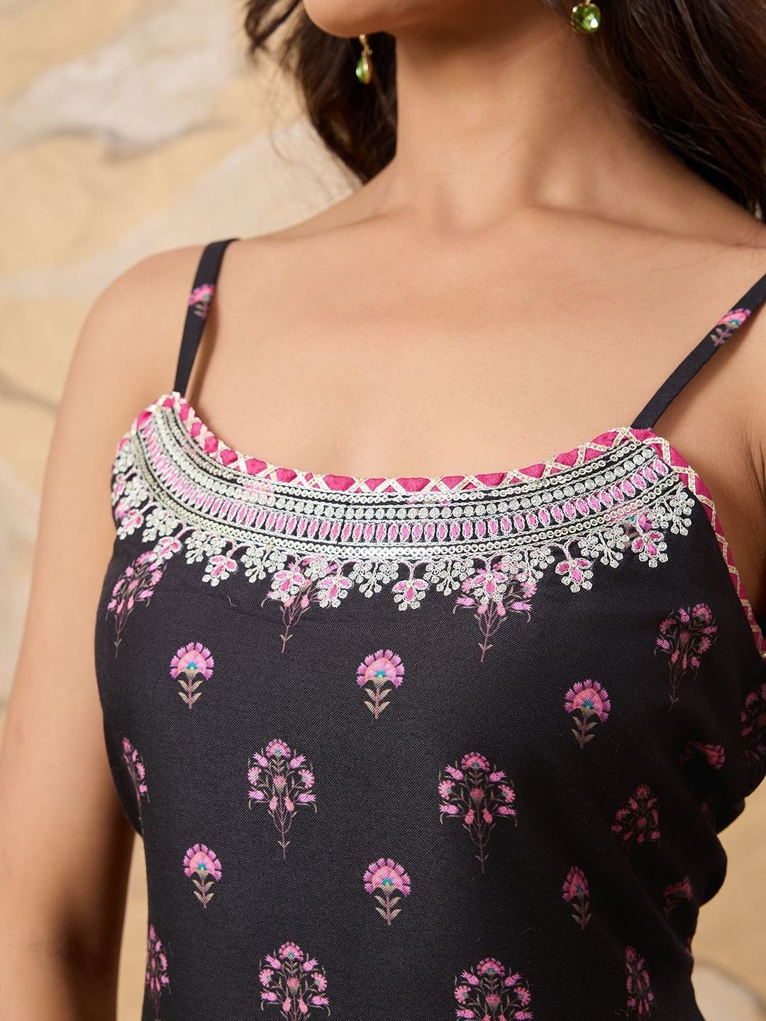 Dhiyona HOP Printed With Embroidered Sleeveless Kurta With Sharara & Dupatta