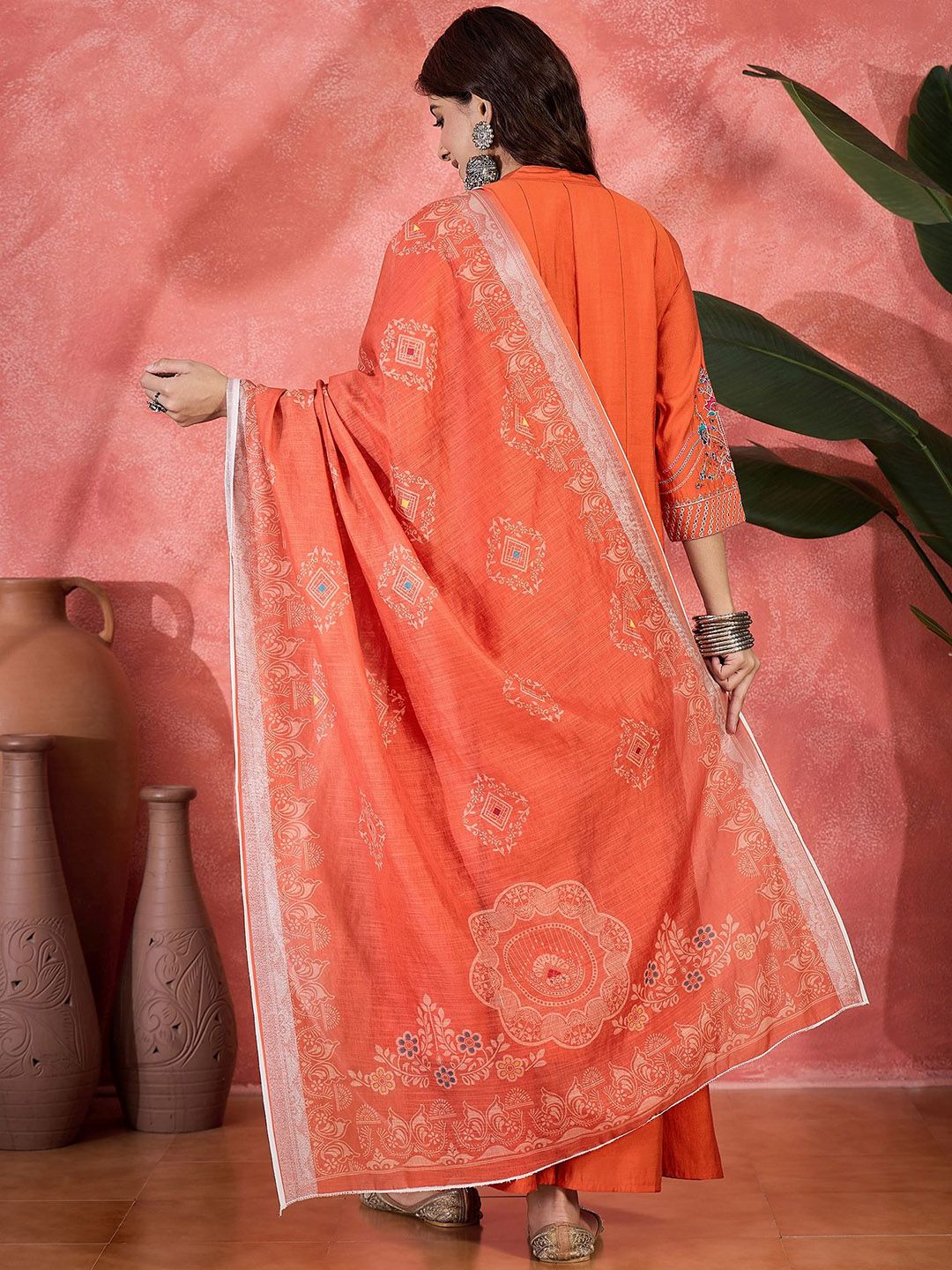 Dhiyona SN Embroidered Zari Work Anarkali Kurta & Palazzo With Dupatta